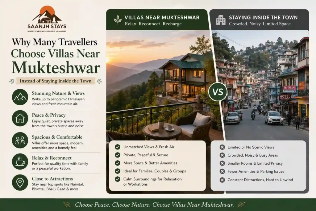 Why Many Travellers Choose Villas Near Mukteshwar Instead of Staying Inside the Town