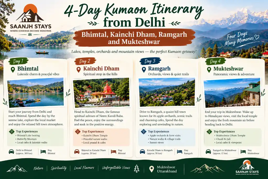 4-Day Kumaon Itinerary from Delhi: Bhimtal, Kainchi Dham, Ramgarh and Mukteshwar