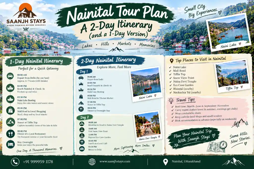 Nainital 2-Day Itinerary | Nainital Tour Plan | Saanjh Stays